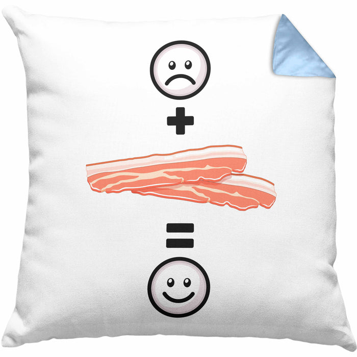 Bacon Kissen mit Füllung 40x40 Geschenk für Bacon-Liebhaber Lustige Geschenkidee :( + Bacon = :) Geburtstag (Grau) Blau Trendation