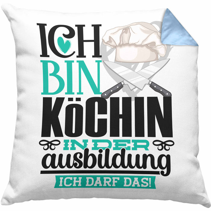 Köchin Ausbildung Start Geschenk Kissen mit Füllung 40x40 Ich Bin Köchin In Der Ausbildung Ich Darf Das Geschenkidee (Grau) Blau Trendation