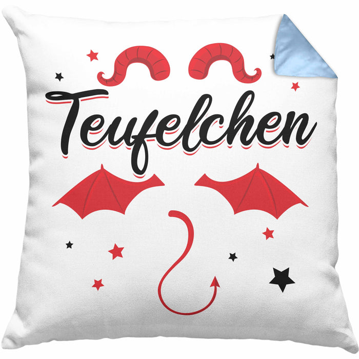Teufelchen Kissen mit Füllung 40x40 Geschenk für Frauen Teufel (Grau) Blau Trendation