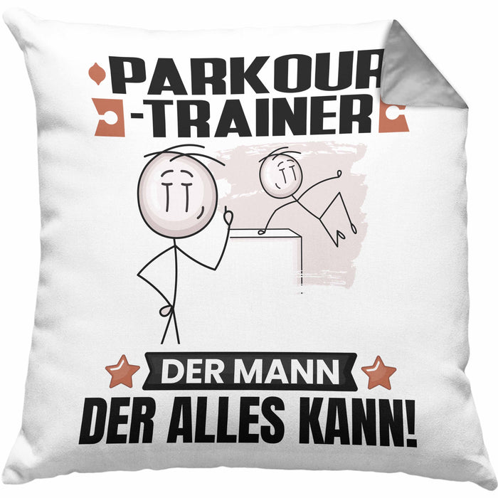 Parkour-Trainer Kissen mit Füllung 40x40 Geschenk für Parkour-Trainer Der Mann Der Alles Kann Geschenkidee zum Geburtstag (Grau) Grau Trendation