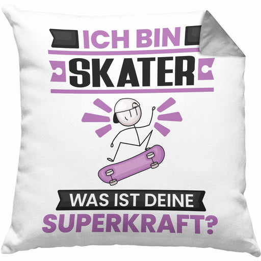 Skater Kissen mit Füllung 40x40 Geschenk für Skater Geburtstag Lustiger Spruch Was Ist Deine Superkraft (Grau) Grau Trendation