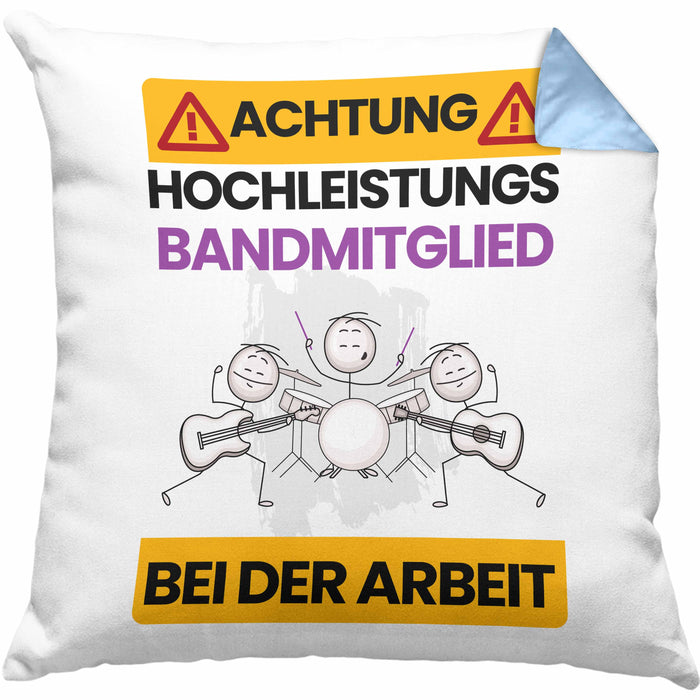 Bandmitglied Kissen mit Füllung 40x40 Geschenk Lustiger Spruch Geschenkidee für Bandmitglied Achtung Hochleistungs Bandmitglied Bei Der Arbeit (Grau) Blau Trendation