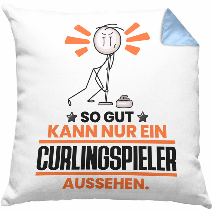 Curlingspieler Geschenk Kissen mit Füllung 40x40 So Gut Kann Nur Ein Curlingspieler Aussehen Geschenkidee (Grau) Blau Trendation