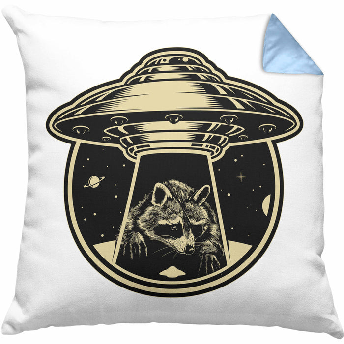 Waschbär Geschenk Kissen mit Füllung 40x40 Ufo Alien Waschbär-Liebhaber Geschenkdidee (Grau) Blau Trendation
