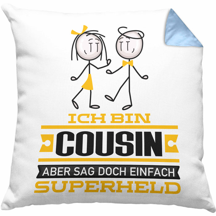 Cousin Geschenk Kissen mit Füllung 40x40 Ich Bin Cousin Aber Sag Doch Einfach Superheld Lustige Geschenkdiee für Cousin (Grau) Blau Trendation