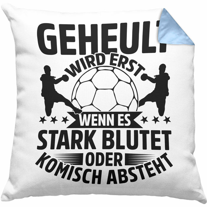 Handball Geschenk Kissen mit Füllung 40x40 Geschenkidee Handball-Spieler Handballspielerin Mädchen Jungs Geheult Wird Erst Wenn Es Stark (Grau) Blau Trendation