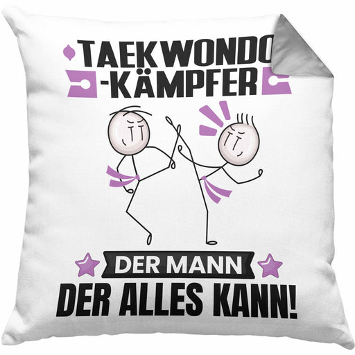Taekwondo-Kämpfer Kissen mit Füllung 40x40 Geschenk für Taekwondo-Kämpfer Der Mann Der Alles Kann Geschenkidee zum Geburtstag (Grau) Grau Trendation