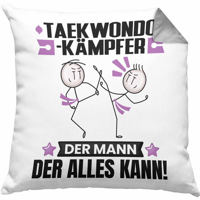 Taekwondo-Kämpfer Kissen mit Füllung 40x40 Geschenk für Taekwondo-Kämpfer Der Mann Der Alles Kann Geschenkidee zum Geburtstag (Grau) Grau Trendation