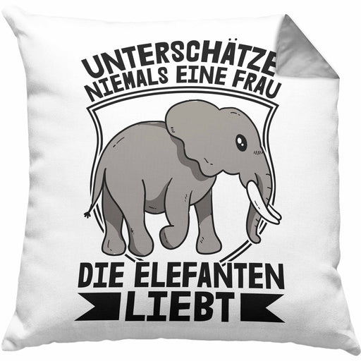 Elefant Kissen mit Füllung 40x40 Geschenk Für Elefanten-Liebhaber Geschenkidee Unterschätze Niemals Eine Frau Die Elefanten Liebt (Grau) Grau Trendation