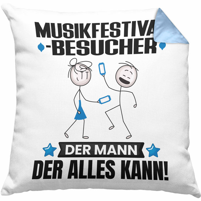 Musikfestival-Besucher Kissen mit Füllung 40x40 Geschenk für Musikfestival-Besucher Der Mann Der Alles Kann Geschenkidee zum Geburtstag (Grau) Blau Trendation