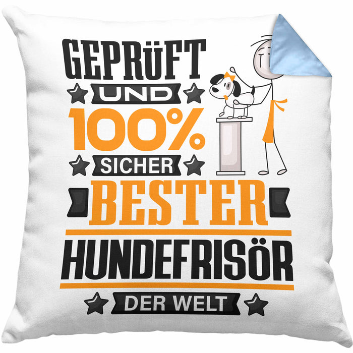 Hundefrisör Geschenk Lustiger Spruch für Hundefrisör Geschenkidee Bester Hundefrisör Der WeltKissen mit Füllung 40x40 (Grau) Blau Trendation