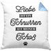 Katze Kissen mit Füllung 40x40 Geschenk Spruch Geschenkidee für Katzen-Mama Papa Katzenliebhaber Liebe Ist Ein Schnurren Auf Meinem Schoß (Grau) Blau Trendation