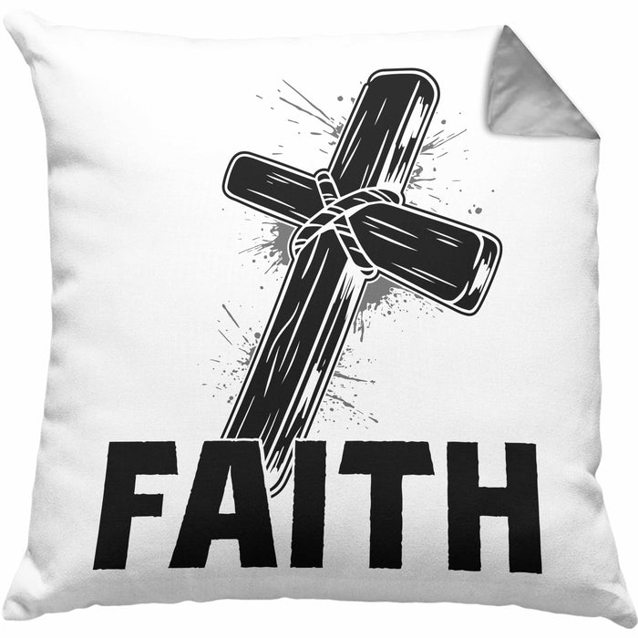 Faith Kissen mit Füllung 40x40 Geschenk Jesus Glauben Geschenkidee Kirche Ostern Christentum Häferl (Grau) Grau Trendation
