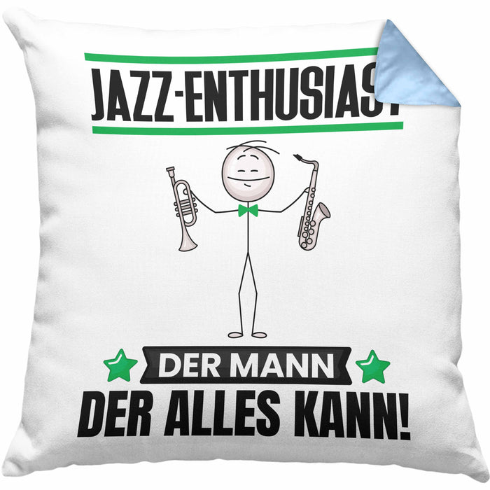 Jazz-Enthusiast Kissen mit Füllung 40x40 Geschenk für Jazz-Enthusiast Der Mann Der Alles Kann Geschenkidee zum Geburtstag (Grau) Blau Trendation