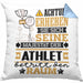 Athlet Geschenk Kissen mit Füllung 40x40 Lustiger Spruch Erheben Sie Sich Der Athlet Betritt den Raum (Grau) Blau Trendation