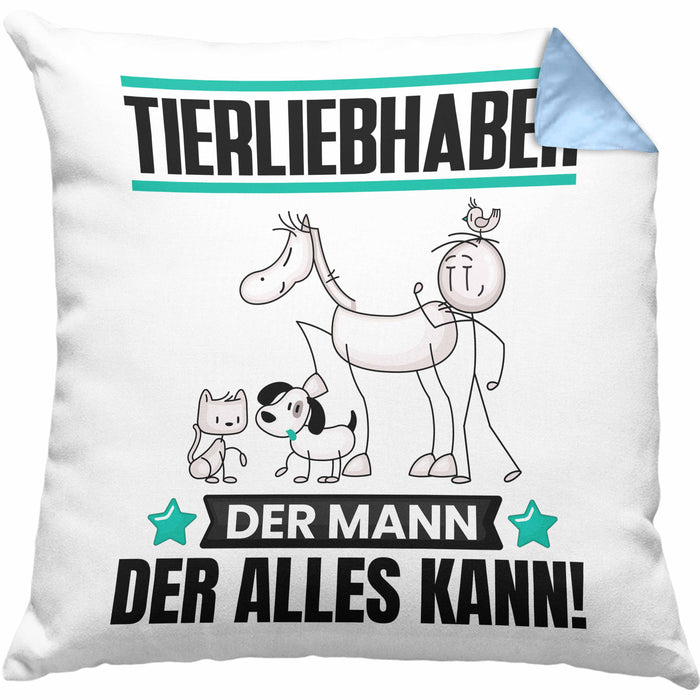 Tierwohlhaber Kissen mit Füllung 40x40 Geschenk für Tierwohlhaber Der Mann Der Alles Kann Geschenkidee zum Geburtstag (Grau) Blau Trendation
