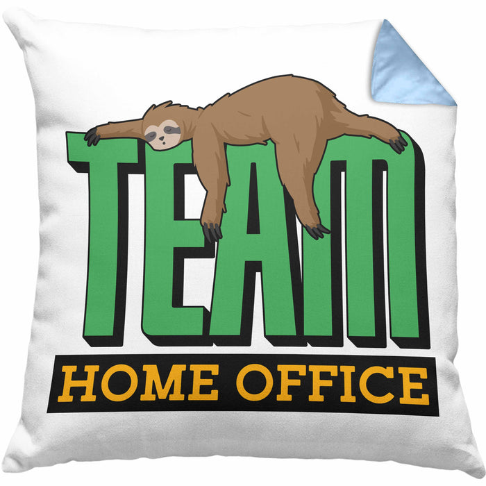 Arbeit Kissen mit Füllung 40x40 "Team Homeoffice" - Geschenkidee für Faultier-Fans (Grau) Blau Trendation