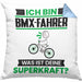 BMX-Fahrer Kissen mit Füllung 40x40 Geschenk für BMX-Fahrer Geburtstag Lustiger Spruch Was Ist Deine Superkraft (Grau) Blau Trendation