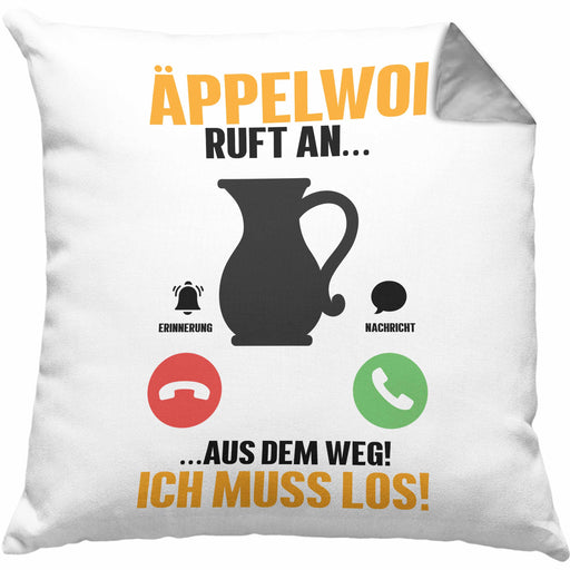 Äppelwoi Ruft An Kissen mit Füllung 40x40 Ich Muss los Apfelwein Bembel Krug Kaffee-Kissen mit Füllung 40x40 Hessische Apfelweinkrug Bembel Äppler Häferl (Grau) Grau Trendation