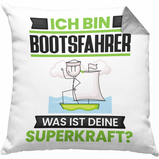 Bootsfahrer Kissen mit Füllung 40x40 Geschenk für Bootsfahrer Geburtstag Lustiger Spruch Was Ist Deine Superkraft (Grau) Grau Trendation