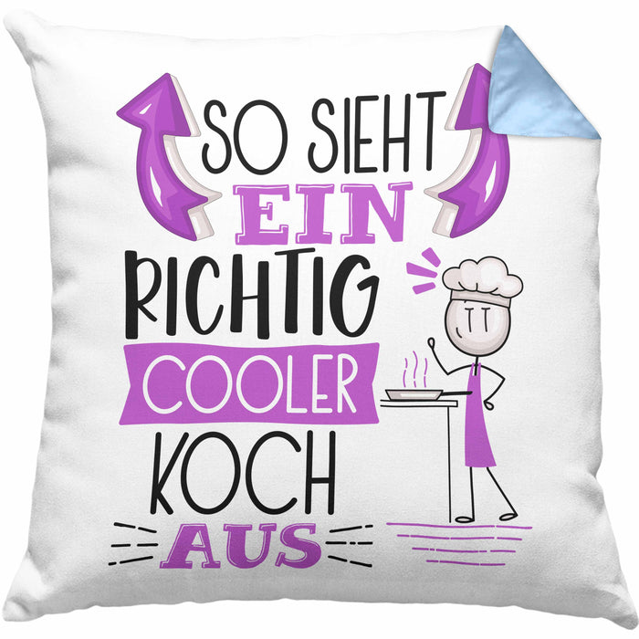 Koch Kissen mit Füllung 40x40 Geschenk So Sieht Ein RIchtig Cooler Koch Aus Geschenkidee Lustiger Spruch Geburtstag (Grau) Blau Trendation