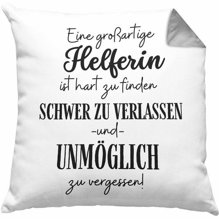 Helferin Abschied Geschenk Kissen mit Füllung 40x40 Abschiedsgeschenk für Helferin Hart Zu Finden Schwer Zu Verlassen (Grau) Grau Trendation