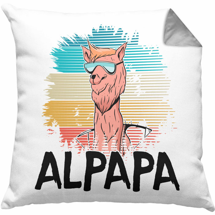 Vater Papa Kissen mit Füllung 40x40 Gschenk Alpaka Llama Alpapa Geschenkidee Spruch für Vater zum Vatertag (Grau) Grau Trendation
