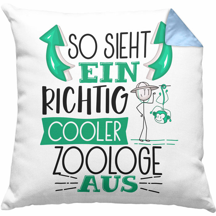 Zoologe Kissen mit Füllung 40x40 Geschenk So Sieht Ein RIchtig Cooler Zoologe Aus Geschenkidee Lustiger Spruch Geburtstag (Grau) Blau Trendation
