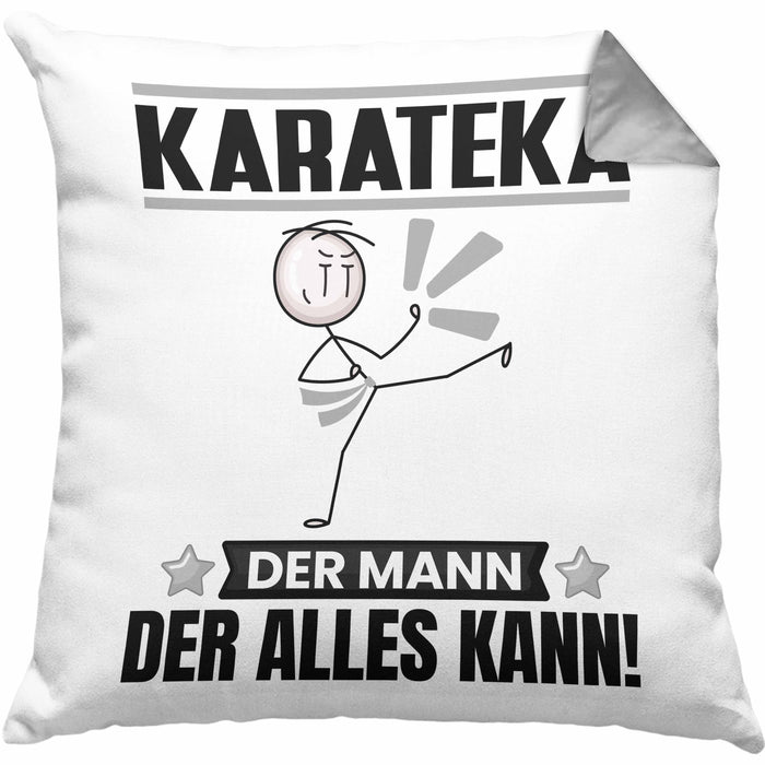 Karateka Kissen mit Füllung 40x40 Geschenk für Karateka Der Mann Der Alles Kann Geschenkidee zum Geburtstag (Grau) Grau Trendation