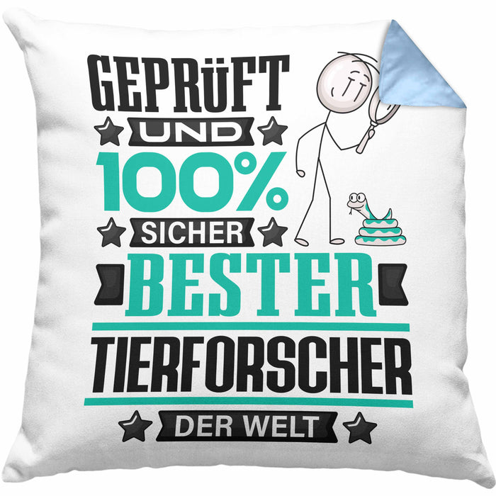 Tierforscher Geschenk Lustiger Spruch für Tierforscher Geschenkidee Bester Tierforscher Der WeltKissen mit Füllung 40x40 (Grau) Blau Trendation