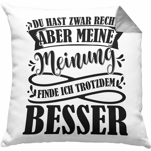 Du Hast Zwar Recht Aber Meine Meinung Finde Ich Trotzdem Besser Kissen mit Füllung 40x40 Geschenk Lustiger Spruch Häferl (Grau) Grau Trendation