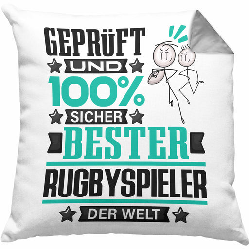 Rugbyspieler Geschenk Lustiger Spruch für Rugbyspieler Geschenkidee Bester Rugbyspieler Der WeltKissen mit Füllung 40x40 (Grau) Grau Trendation