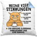 Katze Kissen mit Füllung 40x40 Geschenk Katzenbesitzerin Lustige Sprüche Kaffee Urlaub Müde Meine Vier Kaffeestimungen (Grau) Blau Trendation