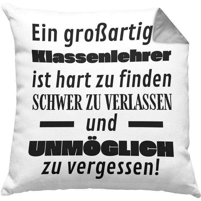 Klassenlehrer Abschied Geschenk Kissen mit Füllung 40x40 Abschiedsgeschenk für Klassenlehrer Hart Zu Finden Schwer Zu Verlassen (Grau) Grau Trendation