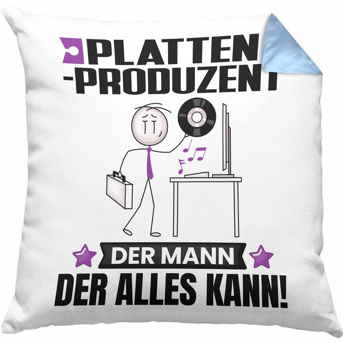 Plattenproduzent Kissen mit Füllung 40x40 Geschenk für Plattenproduzent Der Mann Der Alles Kann Geschenkidee zum Geburtstag (Grau) Blau Trendation