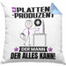Plattenproduzent Kissen mit Füllung 40x40 Geschenk für Plattenproduzent Der Mann Der Alles Kann Geschenkidee zum Geburtstag (Grau) Blau Trendation