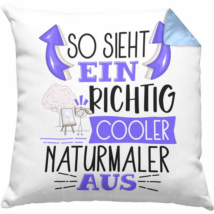 So Sieht Ein Richtig Cooler Naturmaler Aus Kissen mit Füllung 40x40 Geschenk für Naturmaler Geburtstag Geschenkdiee (Grau) Blau Trendation