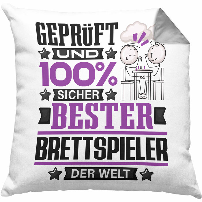 Brettspieler Geschenk Lustiger Spruch für Brettspieler Geschenkidee Bester Brettspieler Der WeltKissen mit Füllung 40x40 (Grau) Grau Trendation