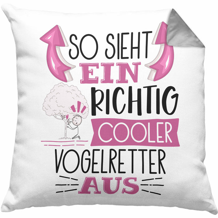 So Sieht Ein Richtig Cooler Vogelretter Aus Kissen mit Füllung 40x40 Geschenk für Vogelretter Geschenkidee Spruch (Grau) Grau Trendation