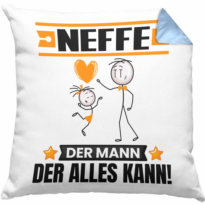 Neffe Kissen mit Füllung 40x40 Geschenk für Neffe Der Mann Der Alles Kann Geschenkidee zum Geburtstag (Grau) Blau Trendation