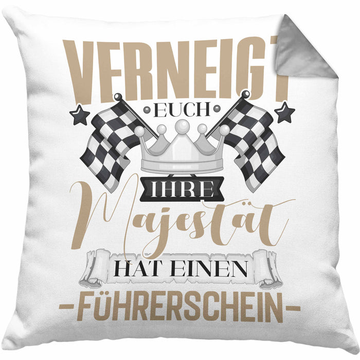 Führerschein Bestanden Geschenk Kissen mit Füllung 40x40 Bestandener Führerschein Verneigt Euch Ihre Majestät Hat Einen Führerschein Fahrschule (Grau) Grau Trendation