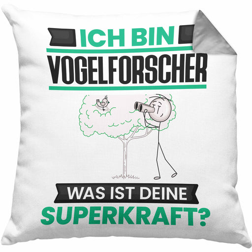 Vogelforscher Kissen mit Füllung 40x40 Geschenk für Vogelforscher Geburtstag Lustiger Spruch Was Ist Deine Superkraft (Grau) Grau Trendation