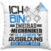 Zweiradmechaniker Ausbildung Kissen mit Füllung 40x40 Geschenk Ich Bin Zweiradmechaniker In Der Ausbildung Ich Darf Das Geschenkidee Spruch (Grau) Blau Trendation