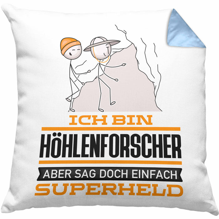 Höhlenforscher Geschenk Kissen mit Füllung 40x40 Ich Bin Höhlenforscher Aber Sag Doch Einfach Superheld Lustige Geschenkdiee für Höhlenforscher (Grau) Blau Trendation