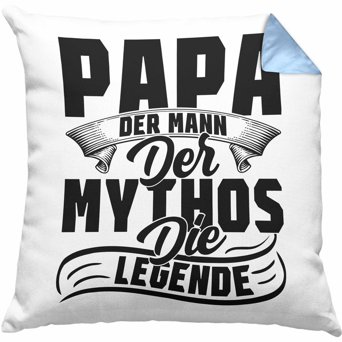 Papa Der Mann Der Mythos Die Legende Kissen mit Füllung 40x40 Vatertag Spruch Bester Papa Geschenkidee Vater (Grau) Blau Trendation