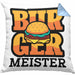 Burger Meister Kissen mit Füllung 40x40 Geschenk Spruch Grillen Sommer Burger Liebhaber Geschenkidee Cheeseburger (Grau) Blau Trendation