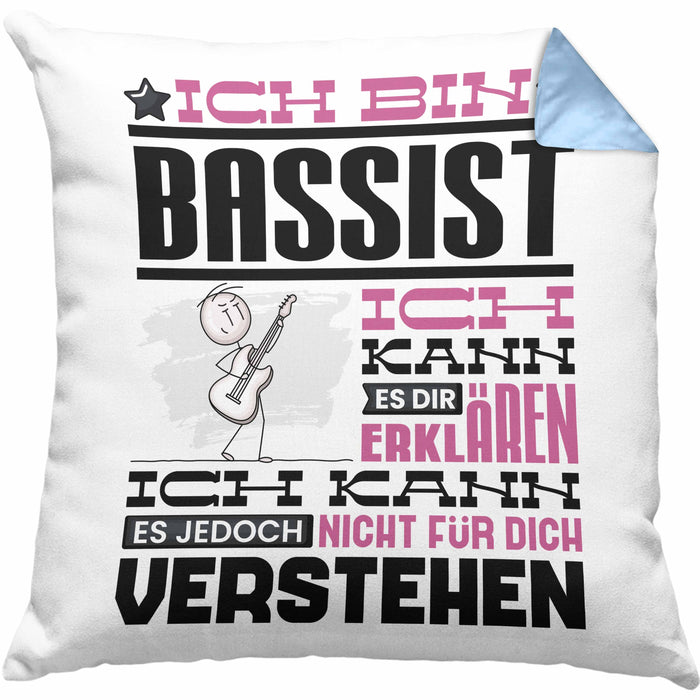Bassist Geschenk Kaffee-Kissen mit Füllung 40x40 Geschenkidee für Bassist Ich Bin Bassist Ich Kann Es Dir Erklären Jedoch Nicht Für Dich Verstehen Spruch Lustig (Grau) Blau Trendation