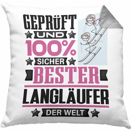 Langläufer Geschenk Lustiger Spruch für Langläufer Geschenkidee Bester Langläufer Der WeltKissen mit Füllung 40x40 (Grau) Grau Trendation
