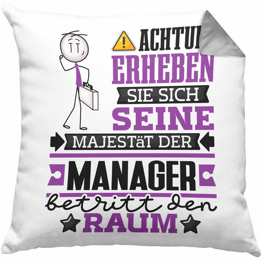 Manager Geschenk Kissen mit Füllung 40x40 Lustiger Spruch Erheben Sie Sich Der Manager Betritt den Raum (Grau) Grau Trendation