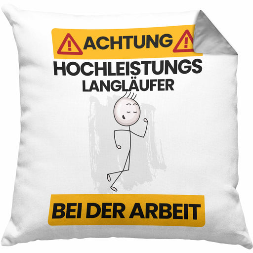 Langläufer Kissen mit Füllung 40x40 Geschenk Lustiger Spruch Geschenkidee für Langläufer Achtung Hochleistungs Langläufer Bei Der Arbeit (Grau) Grau Trendation